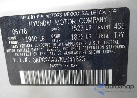 2019 Hyundai Accent Se from USA, damaged, VIN 3KPC24A37KE041825